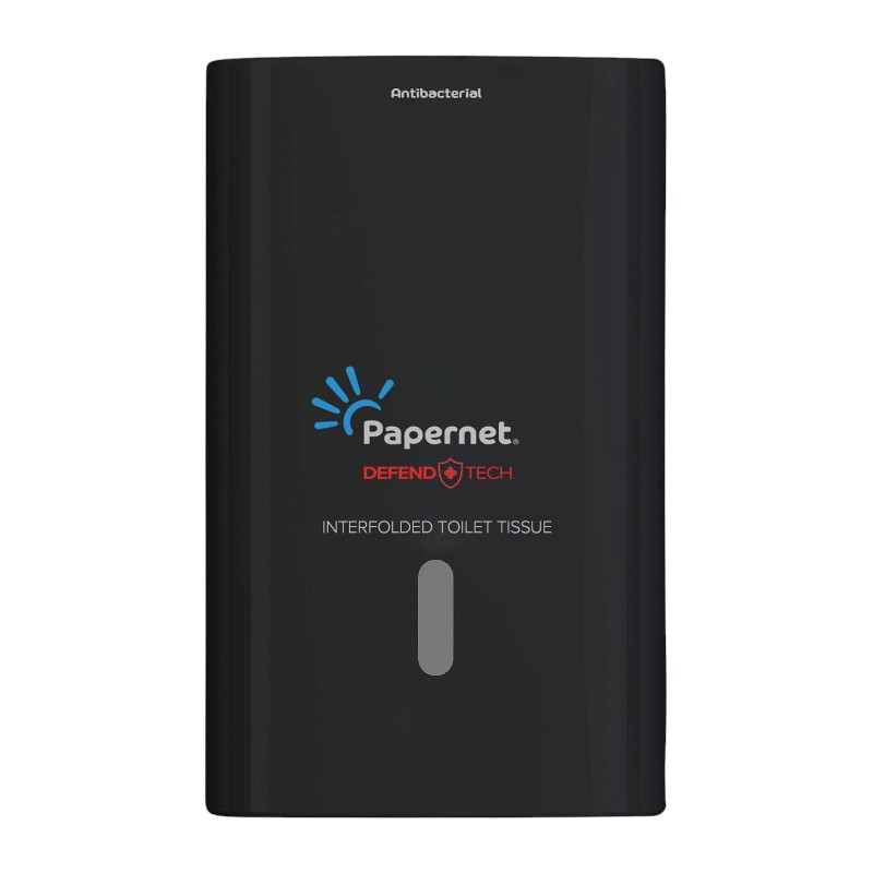Toiletpapierdispenser Defend Tech - Gevouwen - Antibacterieel - Zwart - voor 500 vellen